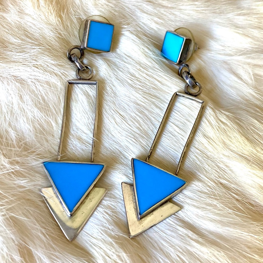 Vintage sterling inlaid turquoise earrings Mexico